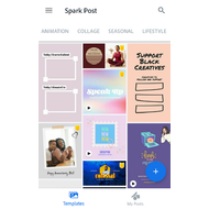 Главное меню (библиотека шаблонов) Adobe Spark Post